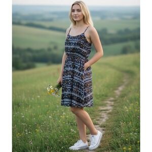 J.CREW Navy Blue Floral Sleeveless Dress Pockets Women's Size 4